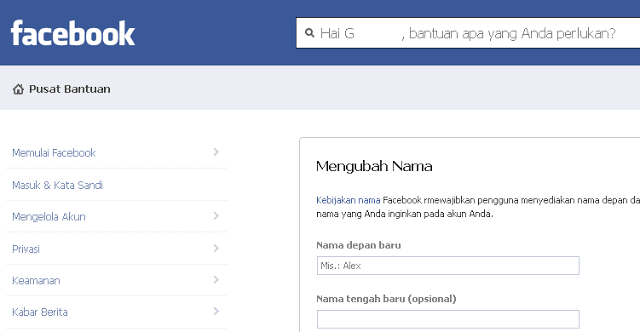 cara mengubah nama akun facebook