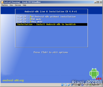 proses instalasi android kitkat di virtualbox