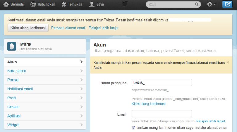 Cara Konfirmasi Email Twitter